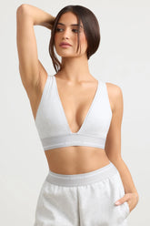 Stretch Cotton Jersey Plunge-Neck Crop Top in Grey Marl