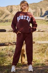 Cotton Fleece Mid-Rise Joggers in Mahogany