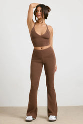 Chunky Knit Foldover Kick Flare Trousers in Coco