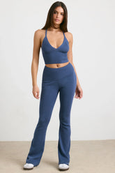 Chunky Knit Foldover Kick Flare Trousers in Washed Navy