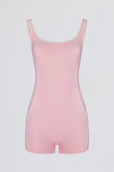 Soft Active Backless Contrast Unitard in Powder Pink