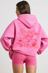 Soft Cotton Jersey Oversized Hoodie in Hot Pink