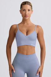 Define Luxe V-Neck Sports Bra in Blue Grey