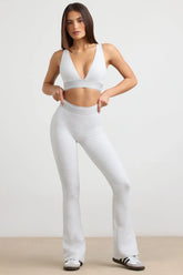 Stretch Cotton Jersey High-Waist Kick Flare Trousers in Grey Marl