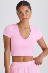 Stretch Cotton Jersey Graphic Print Cropped T-Shirt in Bubblegum Pink