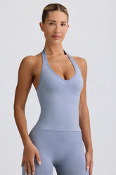 Define Luxe Halterneck Tank Top in Blue Grey