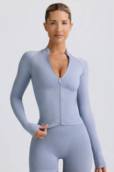 Define Luxe Zip-Up Jacket in Blue Grey