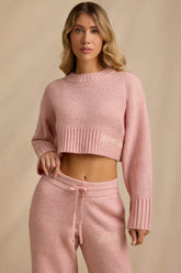 Ribbed Knit Cropped Jumper in Blush Pink
