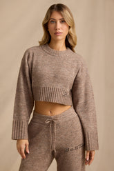 Ribbed Knit Cropped Jumper in Brown Marl