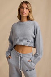 Ribbed Knit Cropped Jumper in Soft Blue