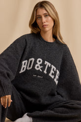 Ribbed Knit Oversized Jumper in Charcoal Marl