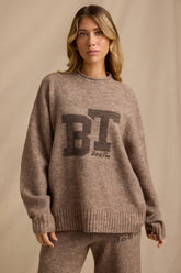 Ribbed Knit Oversized Jumper in Brown Marl