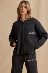 Oversized Zip-Up Cardigan in Charcoal Marl