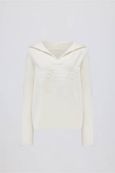 Ribbed Knit Oversized Hoodie in Ivory