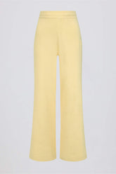 Ribbed Knit Wide-Leg Joggers in Lemon