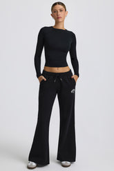 Low-Rise Wide-Leg Joggers in Black