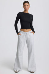 Low-Rise Wide-Leg Joggers in Grey Marl