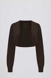 Ribbed-Knit Cropped Shrug in Pecan