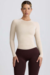 Modal Ruched Long-Sleeve Top in Bone