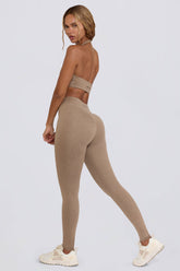 Brushed Jersey Ruched Mid-Rise Leggings in Mocha Marl