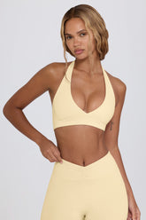 Brushed Jersey V-Neck Sports Bra in Lemon Marl
