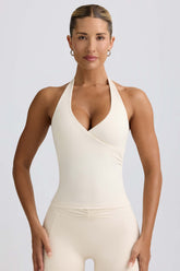 Wrap Halterneck Tank Top in Ivory Marl