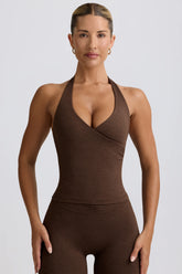 Wrap Halterneck Tank Top in Pecan Marl