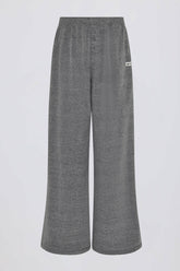 Textured Cotton Button Low-Rise Wide-Leg Joggers in Dark Grey