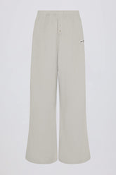 Textured Cotton Button Low-Rise Wide-Leg Joggers in Light Grey