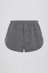 Button-Detail Mid-Rise Shorts in Dark Grey