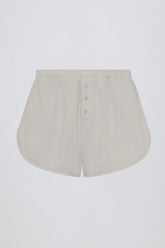 Button-Detail Mid-Rise Shorts in Light Grey
