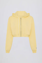 Terry Cotton Zip-Up Cropped Hoodie in Lemon