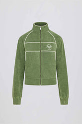 Terry Towelling Zip-Up Cropped Sweatshirt in Green