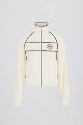 Terry Towelling Zip-Up Cropped Sweatshirt in Ivory