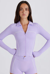 Soft Active Contrast Zip-Up Jacket in Lilac