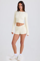 Ribbed Knit Tie Mini Shorts in Cream