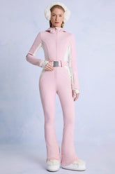 Waterproof Hooded Fitted Ski Suit in Powder Pink