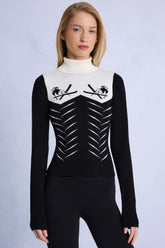 Knit Long-Sleeve Fitted Top in Black