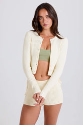 Ribbed Knit Button Cardigan in Cream