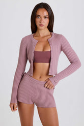 Ribbed Knit Button Cardigan in Mauve