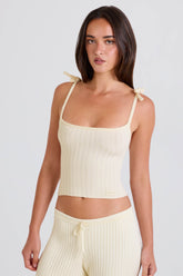 Ribbed Knit Tie Tank Top in Cream