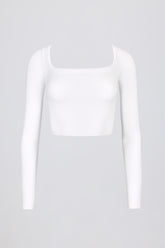 Seamless Soft Rib Cut-Out Crop Top in White