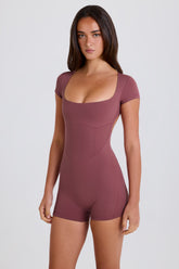 Four-Way Stretch Open-Back Unitard in Acai