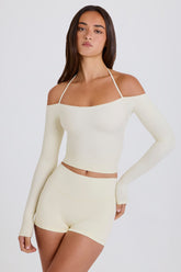 Soft Jersey Off-Shoulder Halterneck Longline Top in Cream