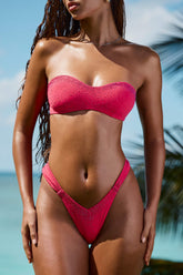 Embellished Ruched Cheeky Bikini Bottoms in Raspberry Pink