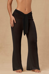 Tie-Front Wide-Leg Trousers in Black