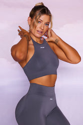 Seamless High Neckline Crop Top in Grey
