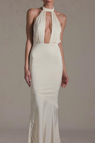 Backless Halterneck Fishtail Gown in Ivory
