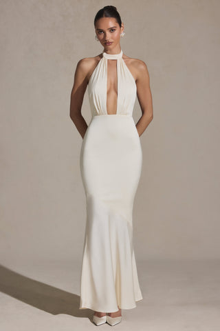 Backless Halterneck Fishtail Gown in Ivory