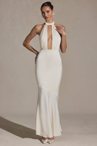 Backless Halterneck Fishtail Gown in Ivory